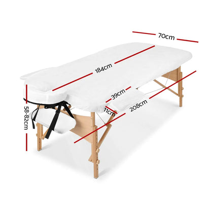 Zenses Massage Table 70cm Portable 3 Fold Wooden Beauty Bed White - Image 2