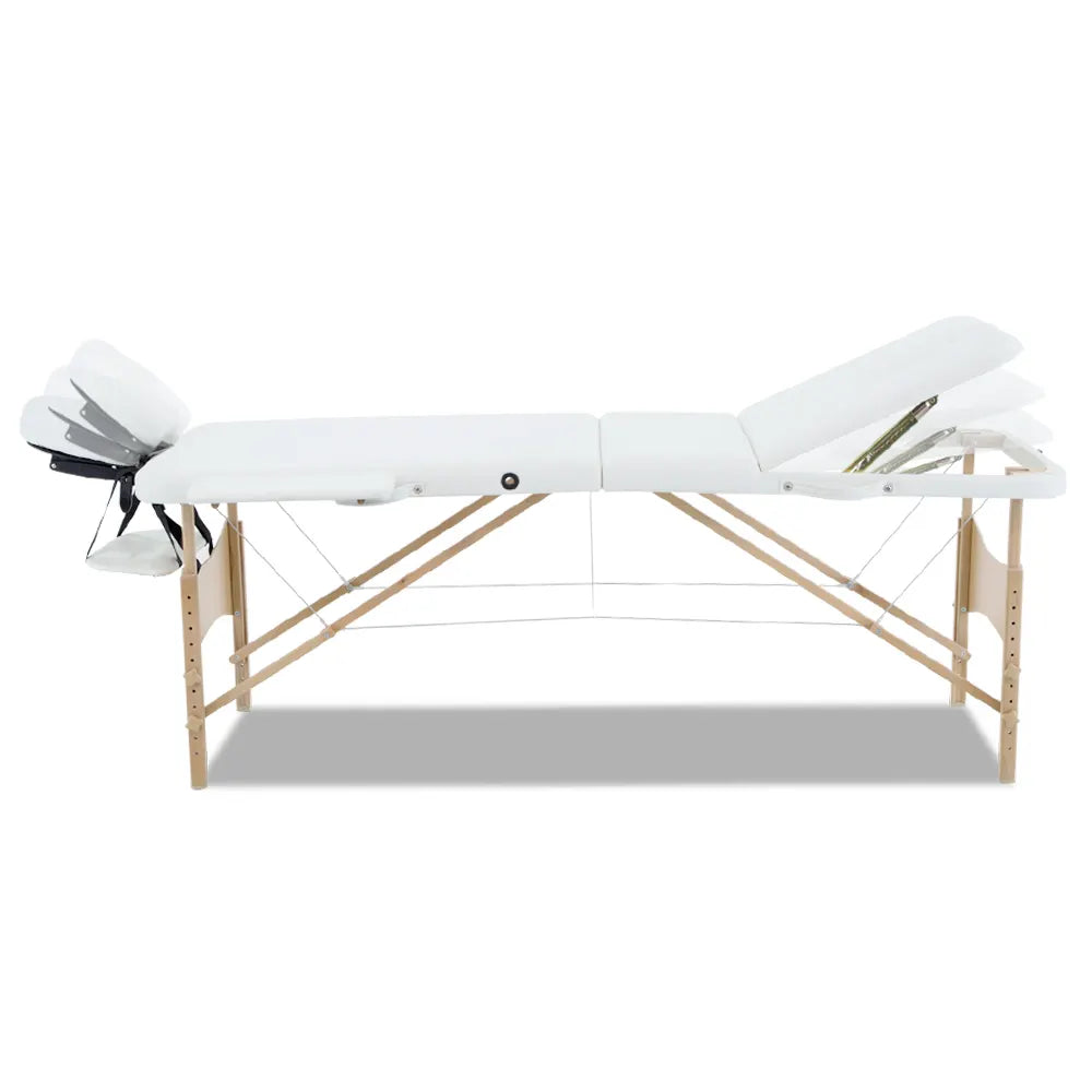 Zenses Massage Table 70cm Portable 3 Fold Wooden Beauty Bed White - Image 3