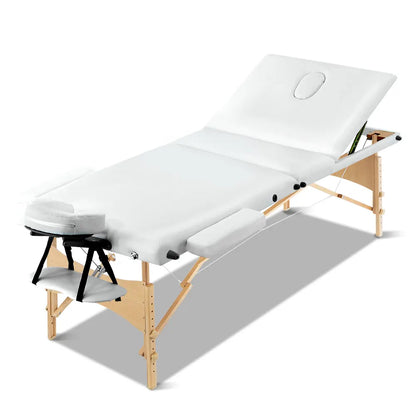 Zenses Massage Table 70cm Portable 3 Fold Wooden Beauty Bed White - Image 8