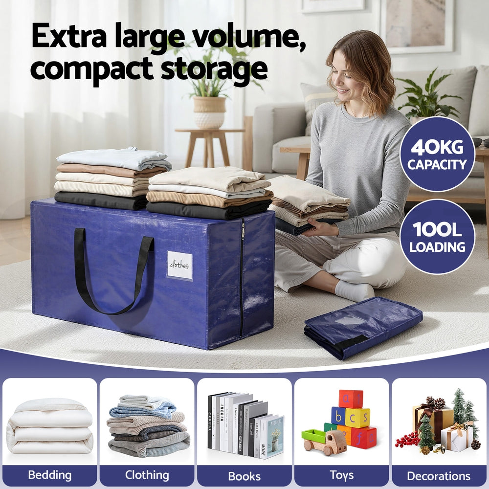 Artiss Moving Bags Heavy Duty Waterproof Backpack Straps Large Storage Totes 5 Pack Blue - Image 5