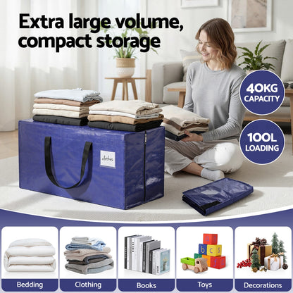 Artiss Moving Bags Heavy Duty Waterproof Backpack Straps Large Storage Totes 5 Pack Blue - Image 5