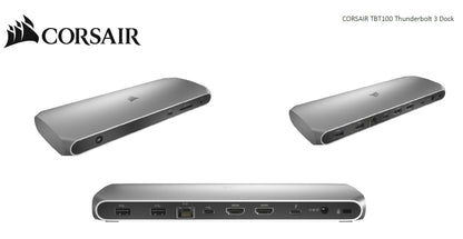Corsair TBT100 Thunderbolt 3 , 2x USB-C 3.2, 2x 4K @ 60Hz HDMI, GB Ethernet, SDXC Card, Slim Alum...