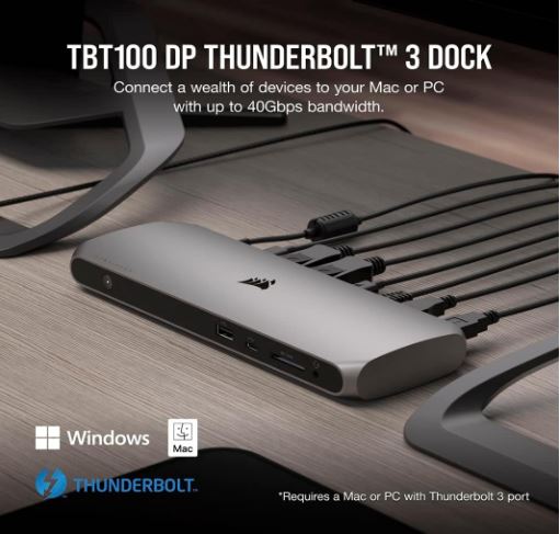 Corsair TBT100 Thunderbolt 3 , 2x USB-C 3.2, 2x 4K @ 60Hz HDMI, GB Ethernet, SDXC Card, Slim Alum... - Image 3