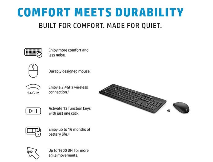 HP 230 USB Wireless Keyboard  Mouse Combo 2.4GHz 12 function keys Chiclet Comfortable Low Noise 1... - Image 4