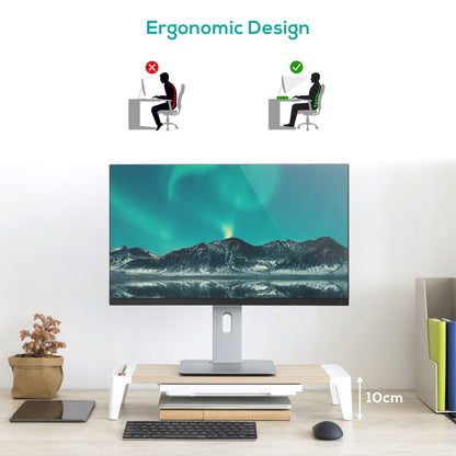 mbeat® activiva Eroglife Monitor Stand Riser with Storage Drawer -  Ergonomic Design, Reduces Eye Strain and Improves Work Posture, White Oak