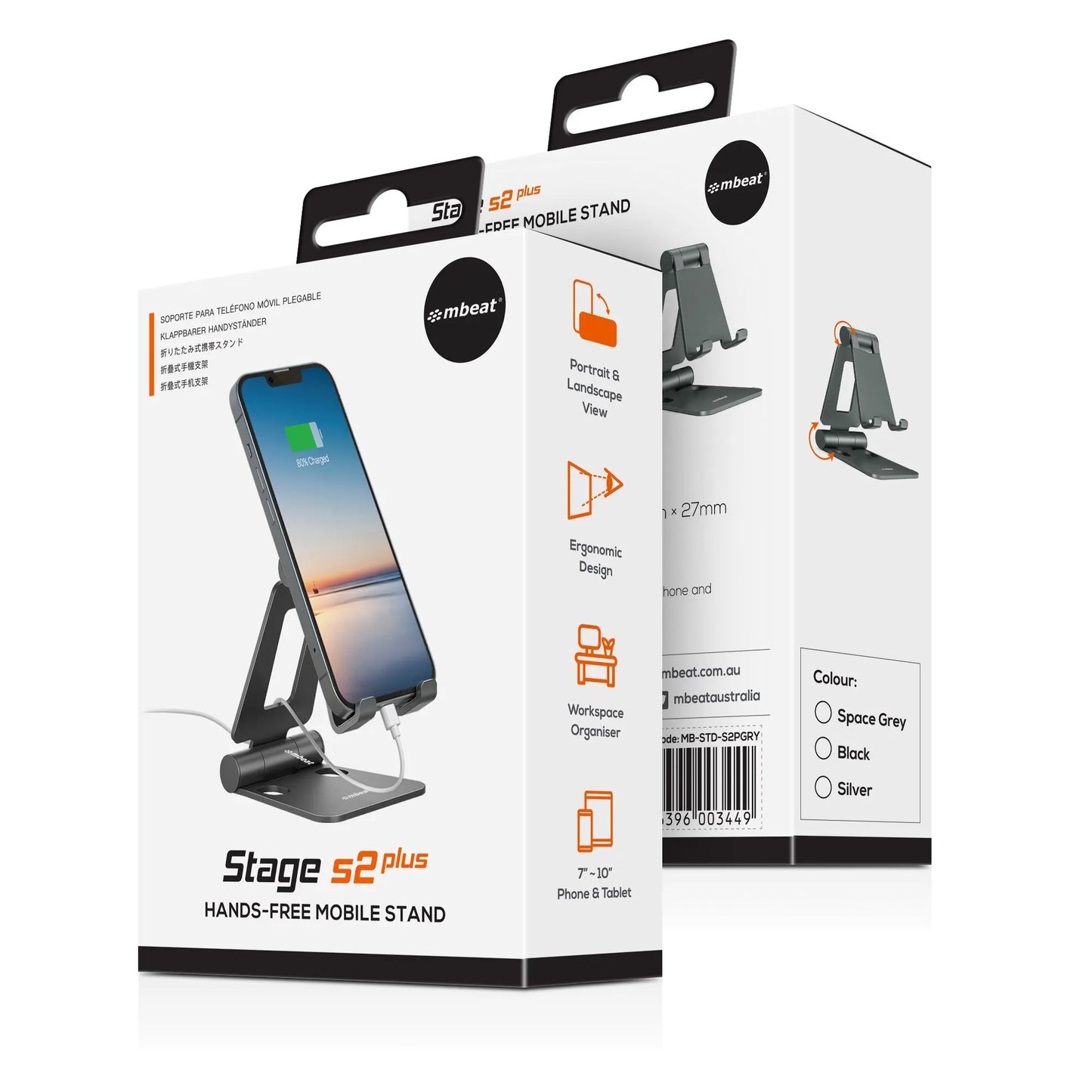 mbeat®  MB-STD-S2PGRY Stage S2 Hands-Free Mobile Stand GREY Compact and Durable Optimised Hands-f... - Image 4