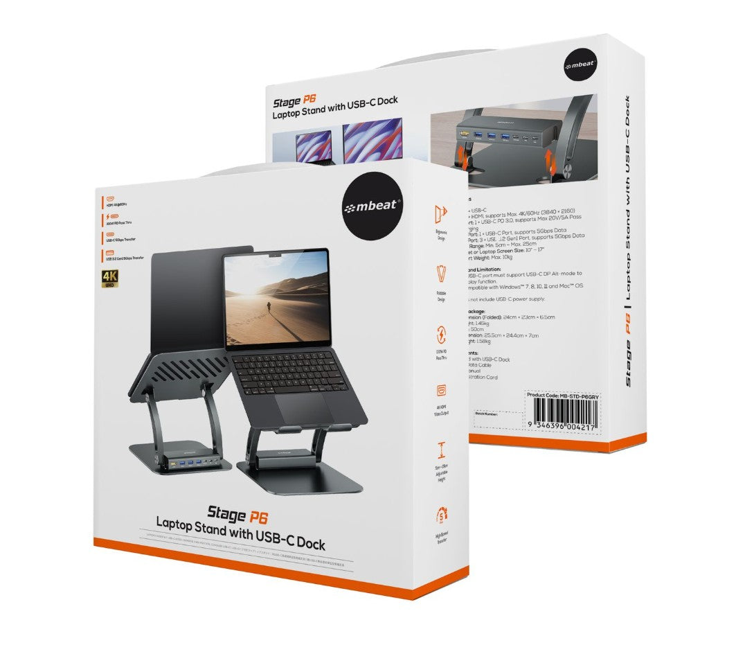 mbeat® Stage P6 Laptop Stand with USB-C Dock - Notebook Accessories - Image 4