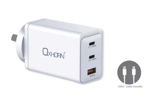 Oxhorn Charger Accessories AC 100W GaN Type C fast Charger 3 Ports 2xUSB-C 1xUSB-A PD3.0 QC4.0+ P...