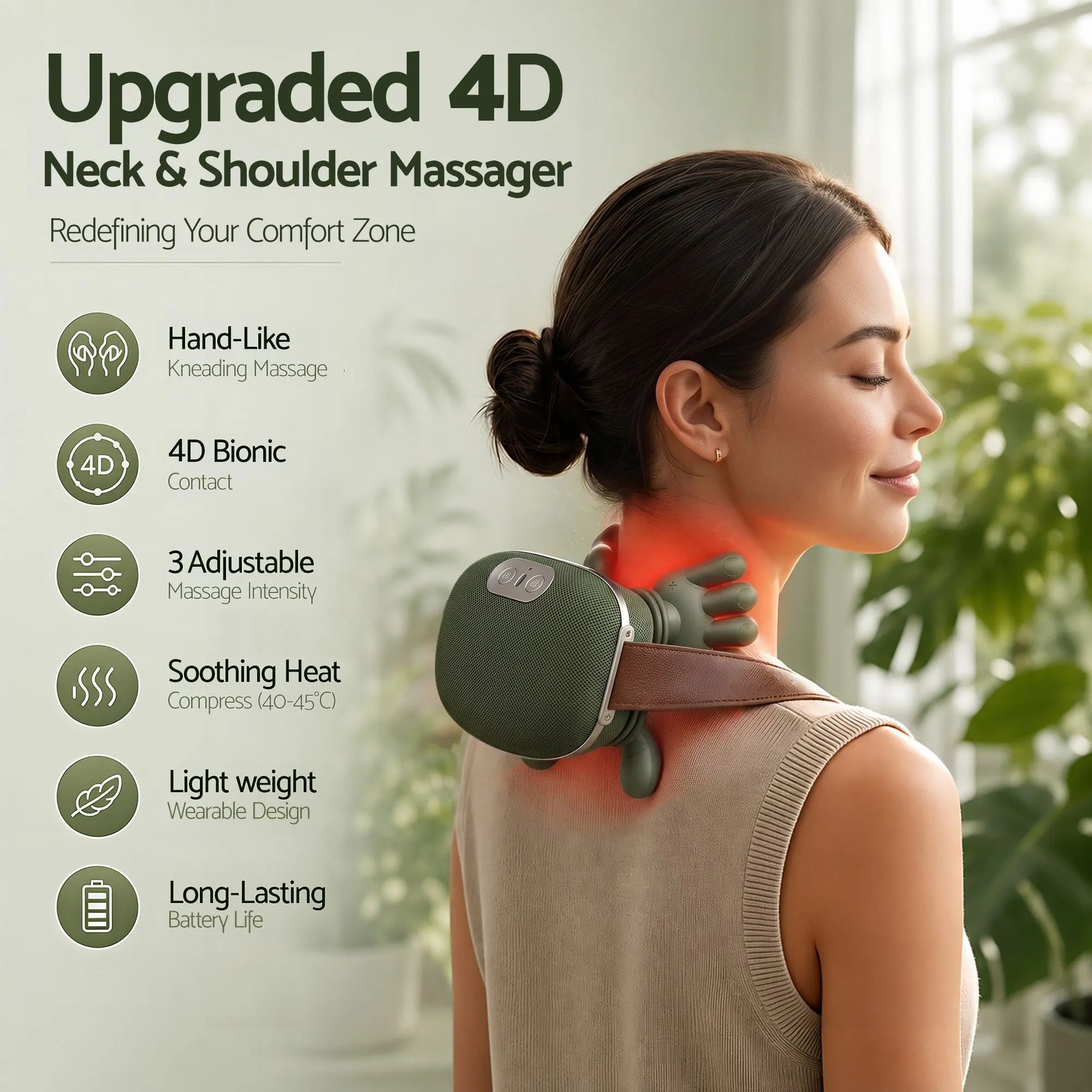 Livemor Electric Neck Massager with Heat for Shoulder,Back Wireless Massage | 4D Shiatsu Kneading Massager with Heat, Cordless Portable Muscle Relaxer, Soothes Shoulder Tension for Home, Office, and Car - Image 4