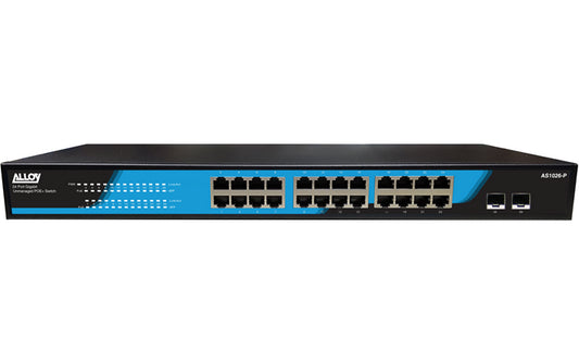 Alloy AS1026-P  24 Port Unmanaged Gigabit 802.3at PoE Switch + 2x 1000Mb SFP Ports, 250 Watts - N...