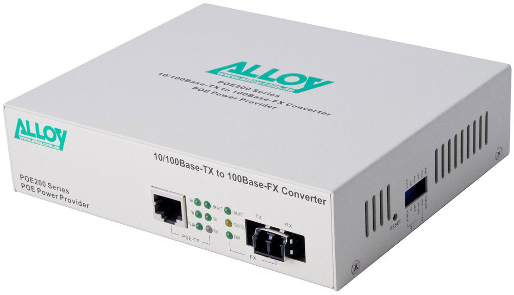 Alloy POE200LC 10/100Base-TX to 100Base-FX Multimode Fibre (LC) Converter, provides PoE power (RJ...