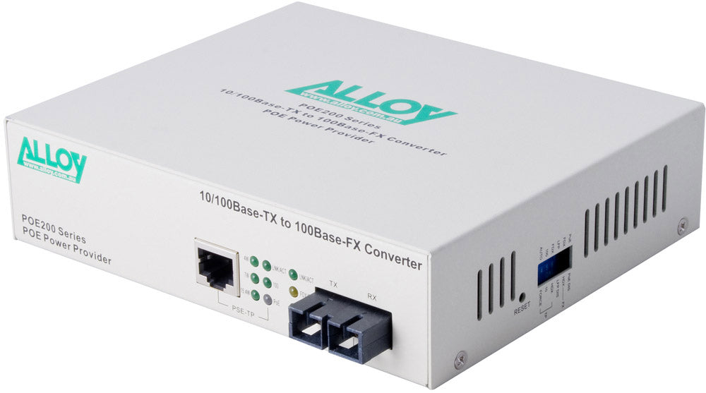 Alloy POE200SC.20 10/100Base-TX to 100Base-FX Single Mode Fibre (SC) Converter, provides PoE powe...