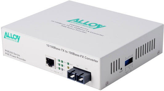 Alloy POE200SC.20 10/100Base-TX to 100Base-FX Single Mode Fibre (SC) Converter, provides PoE powe...