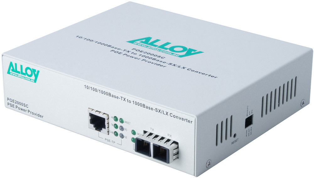 Alloy POE3000ST 10/100/1000Base-T PoE+ RJ-45 to 1000Base-SX Multimode (ST) Converter. Wavelength:...