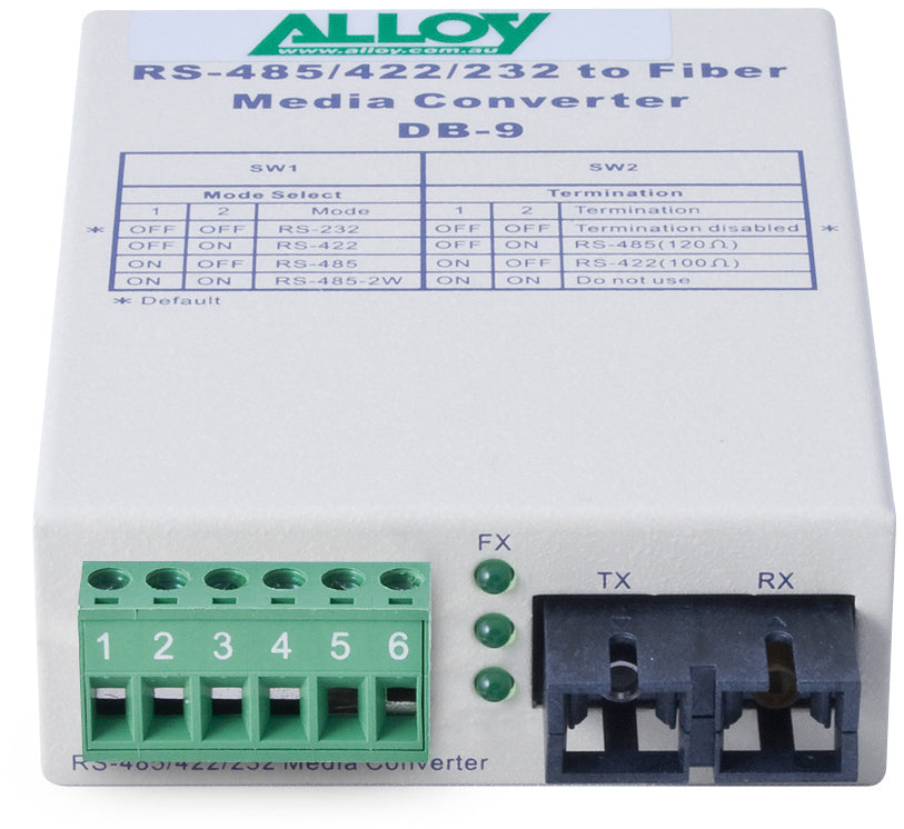 Alloy SCR460SC-2 RS-232/422/485 Serial Terminal to Multimode Fibre Converter. Max. range 2 Km - N... - Image 2