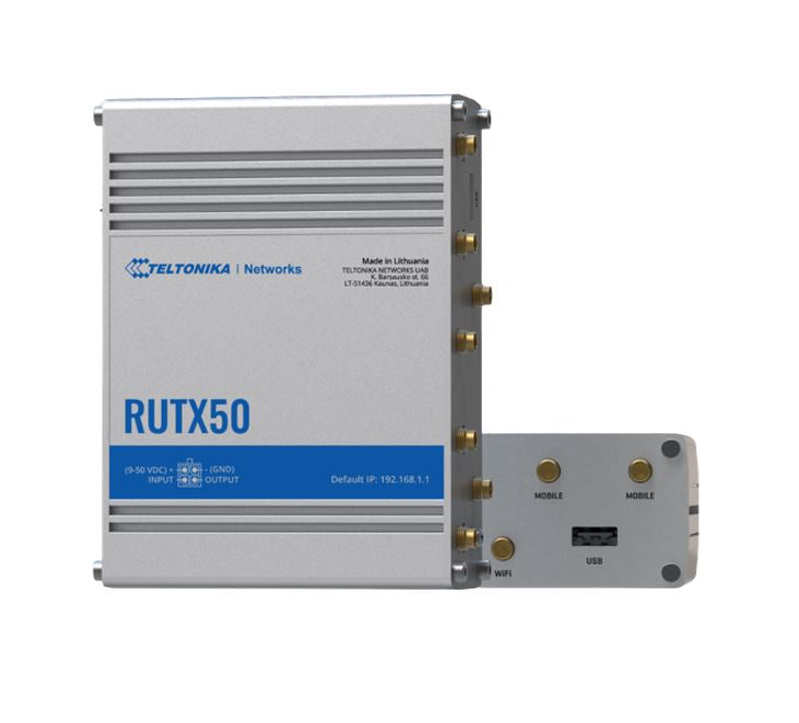 Teltonika RUTX50 Industrial 5G Router, 5G dual SIM cellular, 5 Gigabit Ethernet ports, dual-band...