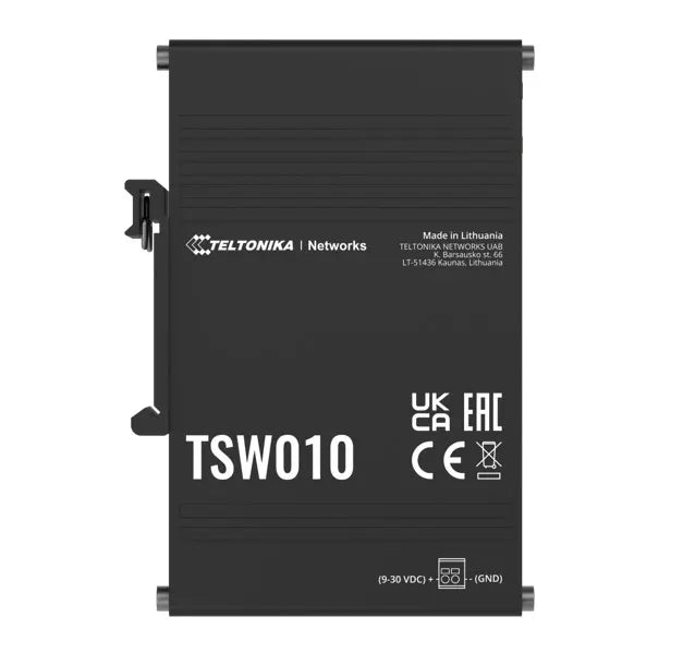 Teltonika TSW010 DIN Rail Ethernet Switch, 5x Ethernet Ports with speeds of up to 100 Mbps, Integ...