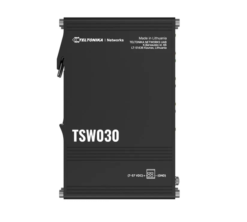 Teltonika TSW030 8-PORT ETHERNET SWITCH, 2-PIN Power Input, 10/100 Mbps, Integrated DIN Rail (Plu...