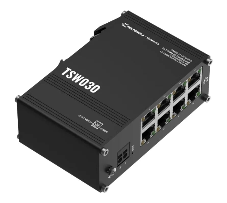 Teltonika TSW030 8-PORT ETHERNET SWITCH, 2-PIN Power Input, 10/100 Mbps, Integrated DIN Rail (Plu... - Image 3