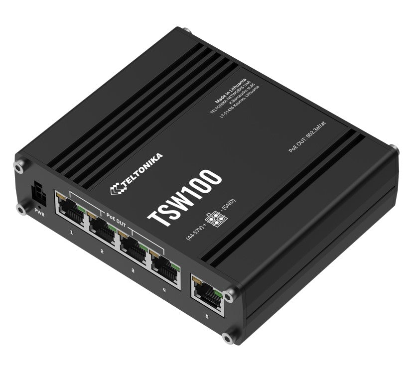 Teltonika TSW100 Industrial POE+ Ethernet Switch, 4 x PoE+ Ports, Power Up to 120W, 5 x Gigabit E... - Image 3
