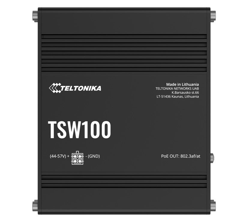 Teltonika TSW100 Industrial POE+ Ethernet Switch, 4 x PoE+ Ports, Power Up to 120W, 5 x Gigabit E...