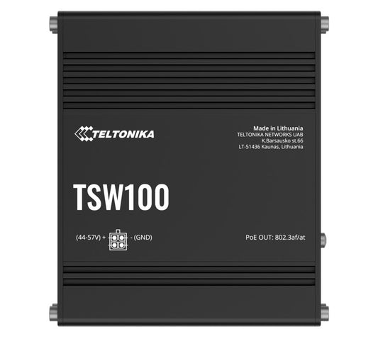 Teltonika TSW100 Industrial POE+ Ethernet Switch, 4 x PoE+ Ports, Power Up to 120W, 5 x Gigabit E...