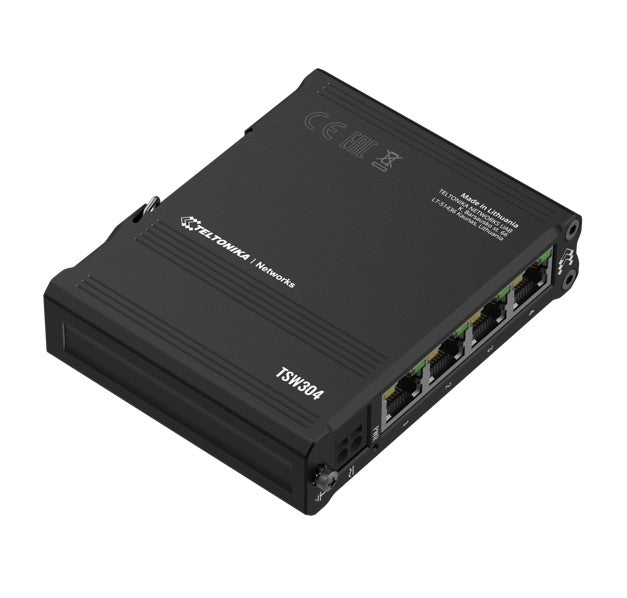 Teltonika TSW304 DIN Rail Ethernet Switch, 4x Gigabit Ethernet with speeds of up to 1000 Mbpsl, Wide Range of Voltages, PSU excluded