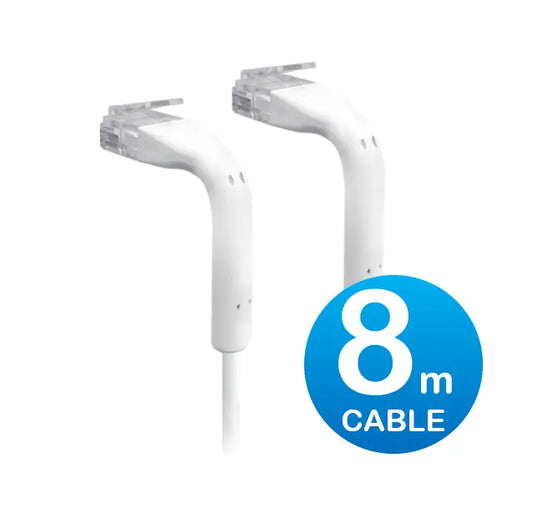 UniFi Patch Cable 8m White, Both End Bendable to 90 Degree, RJ45 Ethernet Cable, Cat6, Ultra-Thin...