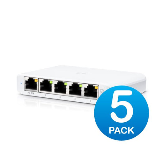 Ubiquiti USW Flex Mini 5 Pack - Managed, UniFi, Layer 2 Gigabit, 5x GbE RJ45 Ports, Power Via PoE...