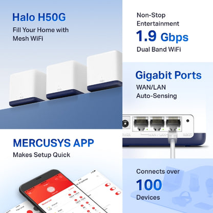 Mercusys Halo H50G(3-pack) AC1900 Whole Home Mesh Wi-Fi System, 500m², 1300Mbps/600Mbps, 3xGigabi... - Image 3
