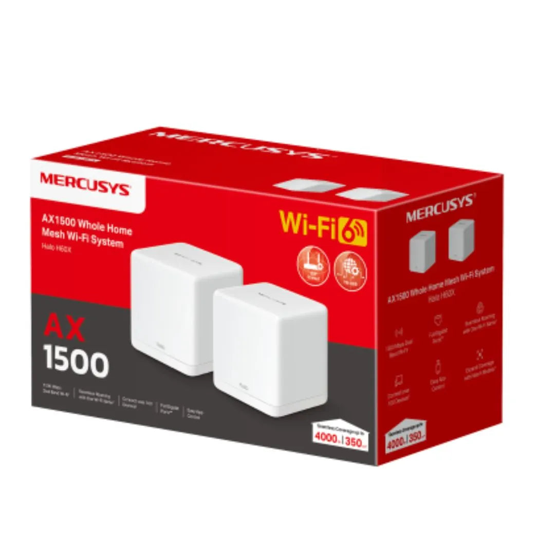 Mercusys Halo H60X(2-pack) AX1500 Whole Home Mesh Wi-Fi 6 System, 300 Mbps at 2.4 GHz , 1201 Mbps...