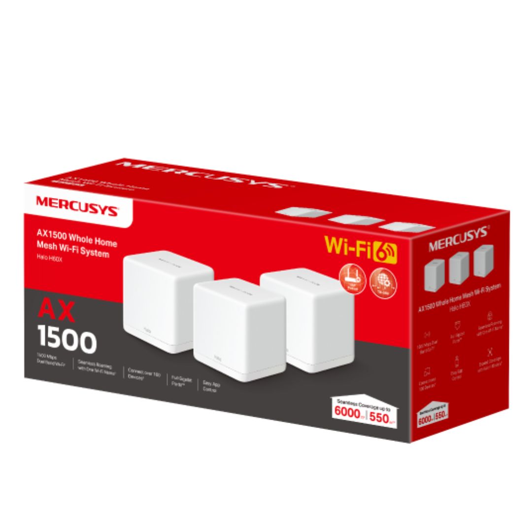 Mercusys Halo H60X(3-pack) AX1500 Whole Home Mesh Wi-Fi 6 System, 300 Mbps at 2.4 GHz + 1201 Mbps...