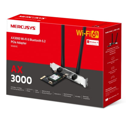Mercusys MA80XE AX3000 Wi-Fi 6 Bluetooth 5.2 PCIe Adapter, 2402Mbps @5 GHz, 574Mbps @2.4GHz - Net...