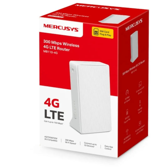 Mercusys N300 N 4G LTE Router, Wireless, 4G network, Cat 4 up to 150 Mbps, LAN/WAN Port, SIM Card...