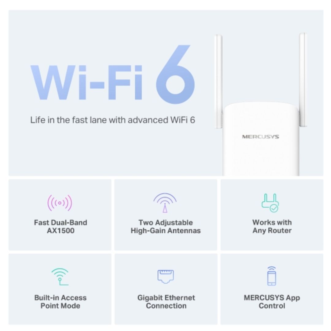 Mercusys ME60X AX1500 Wi-Fi 6 Range Extender, Dual Band Speeds up to 1500Mbps, 300Mbps@2.4 GHz, 1... - Image 3