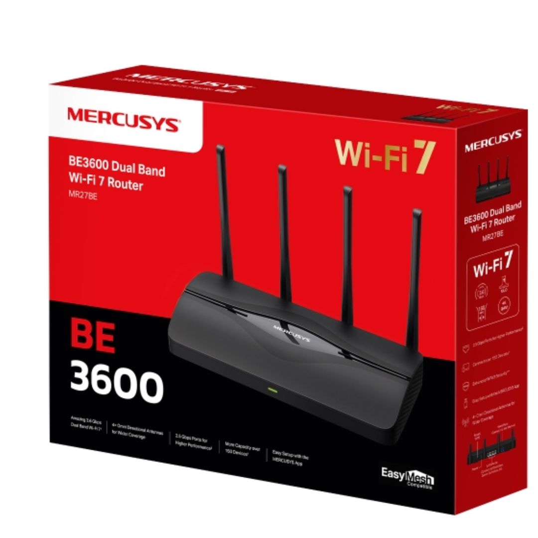 Mercusys MR27BE BE3600 Dual Band Wi-Fi 7 Router (WIFI7) 688 Mbps at 2.4GHz, 2880 Mbps at 5GHz - N...