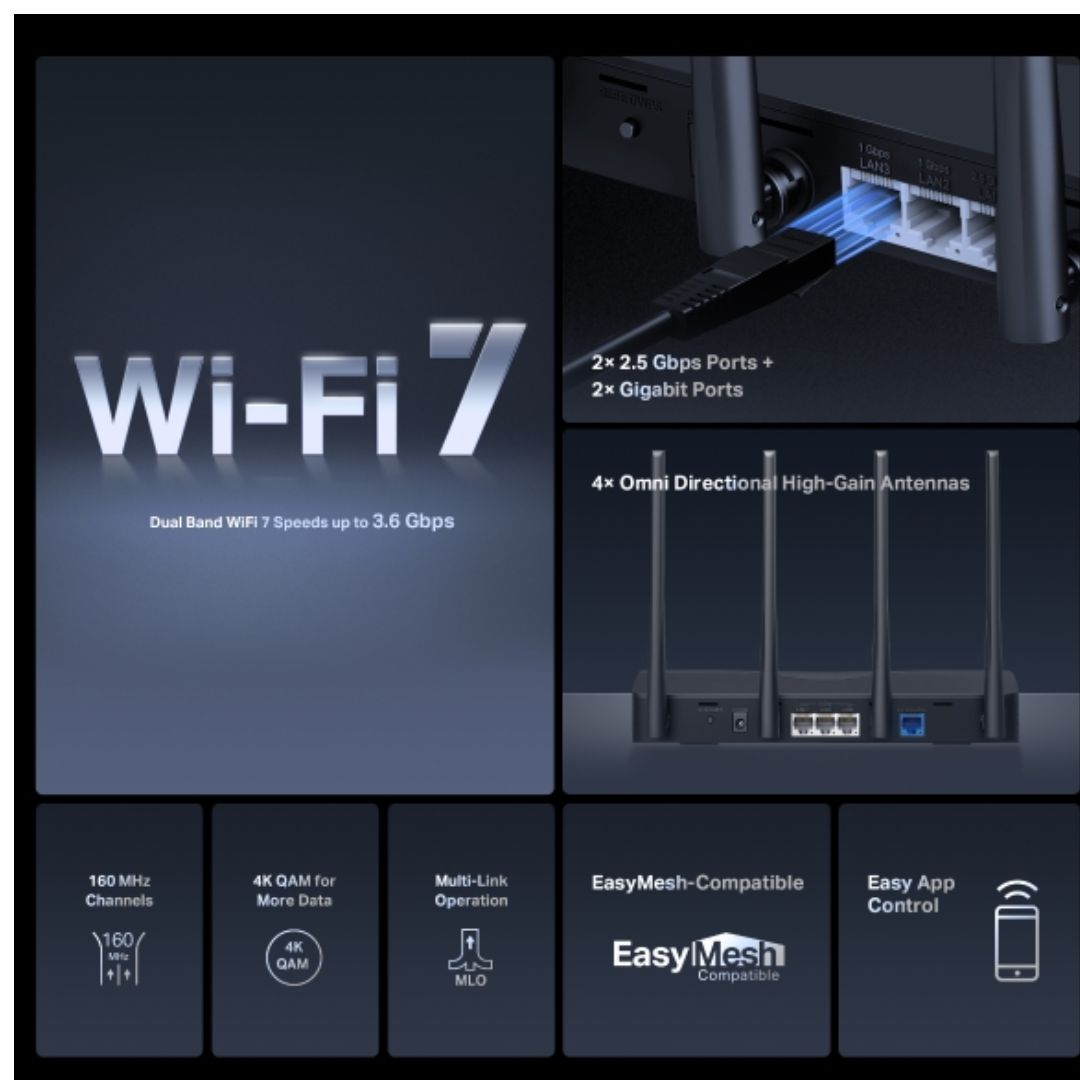 Mercusys MR27BE BE3600 Dual Band Wi-Fi 7 Router (WIFI7) 688 Mbps at 2.4GHz, 2880 Mbps at 5GHz - N... - Image 4