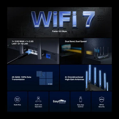 Mercusys MR37BE BE6500 Dual-Band Wi-Fi 7 Router, 1× 2.5 Gbps WAN port, 1× 2.5 Gbps LAN port and 2... - Image 3