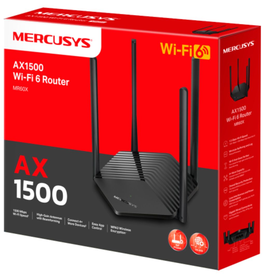 Mercusys MR60X AX1500 WiFi 6 Router, Up to 1.5Gbps, OFDMA, MU-MIMO, WPA3 - Network - Consumer