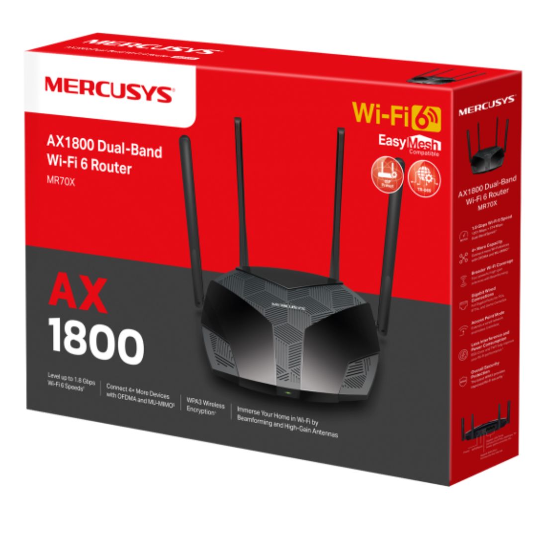 Mercusys MR70X AX1800 Dual-Band WiFi 6 Router, Up to 1.8Gbps, OFDMA, MU-MIMO, WPA3 - Network - Co...