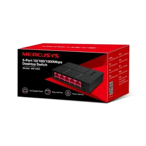 Mercusys MS105G 5-Port Gigabit Desktop Switch, 5x Gigabit Ports, Compact Design, Plug N Play, Gre...