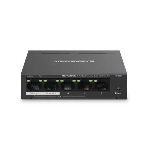 Mercusys MS105GP 5-Port Gigabit Desktop Switch with 4-Port PoE+, 10/100/1000 Mbps RJ45 ports, Up...