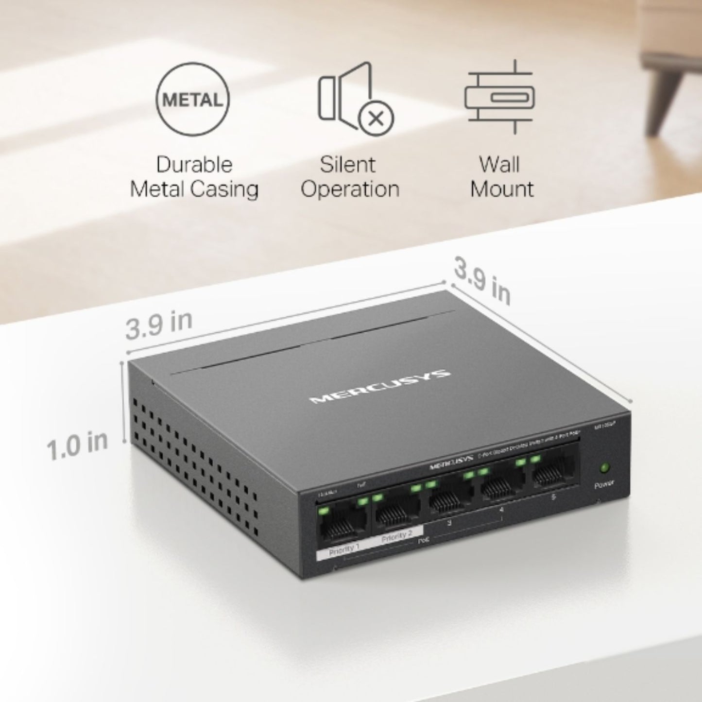 Mercusys MS105GP 5-Port Gigabit Desktop Switch with 4-Port PoE+, 10/100/1000 Mbps RJ45 ports, Up... - Image 4