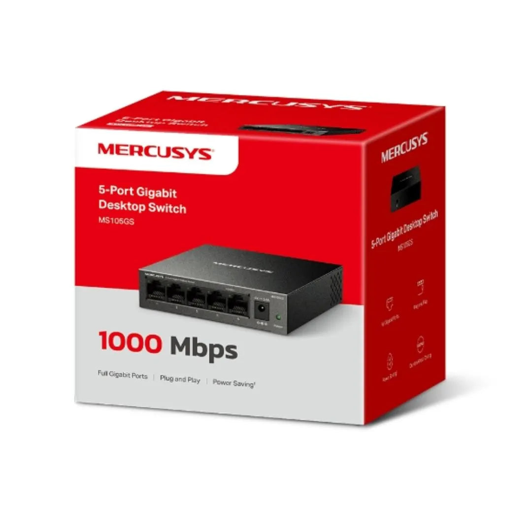 Mercusys MS105GS 5-Port Gigabit Desktop Switch, 5×10/100/1000 MbpsRJ45 port Supporting Auto-MDI/M...