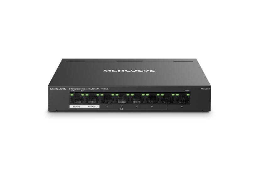Mercusys MS108GP 8-Port Gigabit Desktop Switch with 7-Port PoE+, Up to 250 m - Network - Consumer