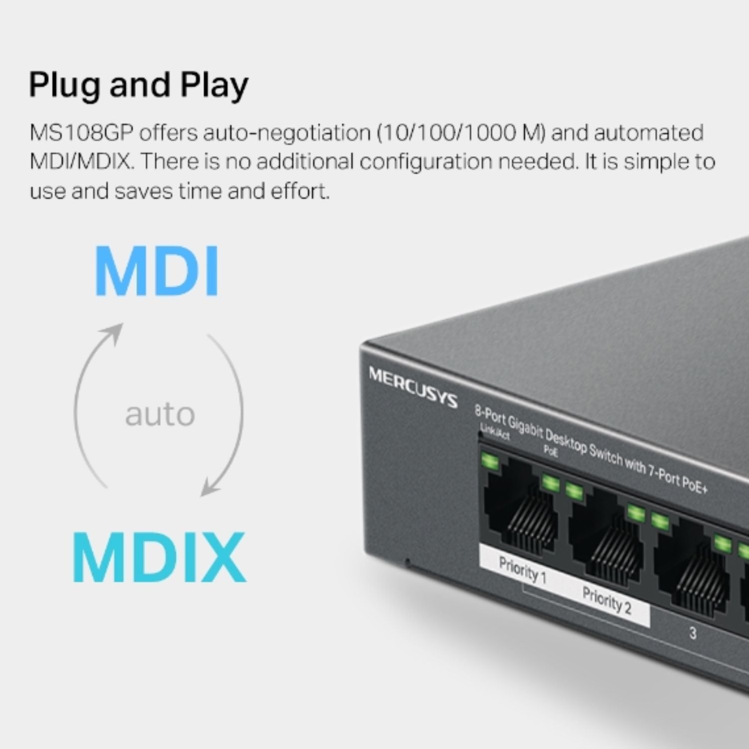 Mercusys MS108GP 8-Port Gigabit Desktop Switch with 7-Port PoE+, Up to 250 m - Network - Consumer - Image 4