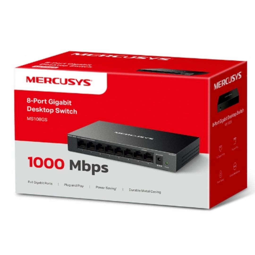 Mercusys MS108GS 8-Port Gigabit Desktop Switch, 8×10/100/1000 Mbps RJ45 port Supporting Auto-MDI/...