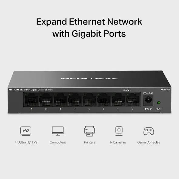 Mercusys MS108GS 8-Port Gigabit Desktop Switch, 8×10/100/1000 Mbps RJ45 port Supporting Auto-MDI/... - Image 4