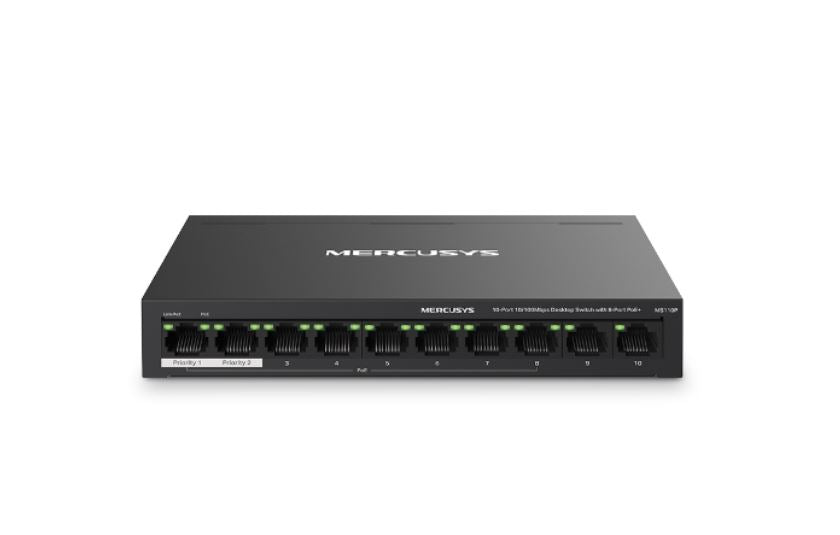 Mercusys MS110P 10-Port 10/100Mbps Desktop Switch with 8-Port PoE+, Up to 250 m - Network - Consumer