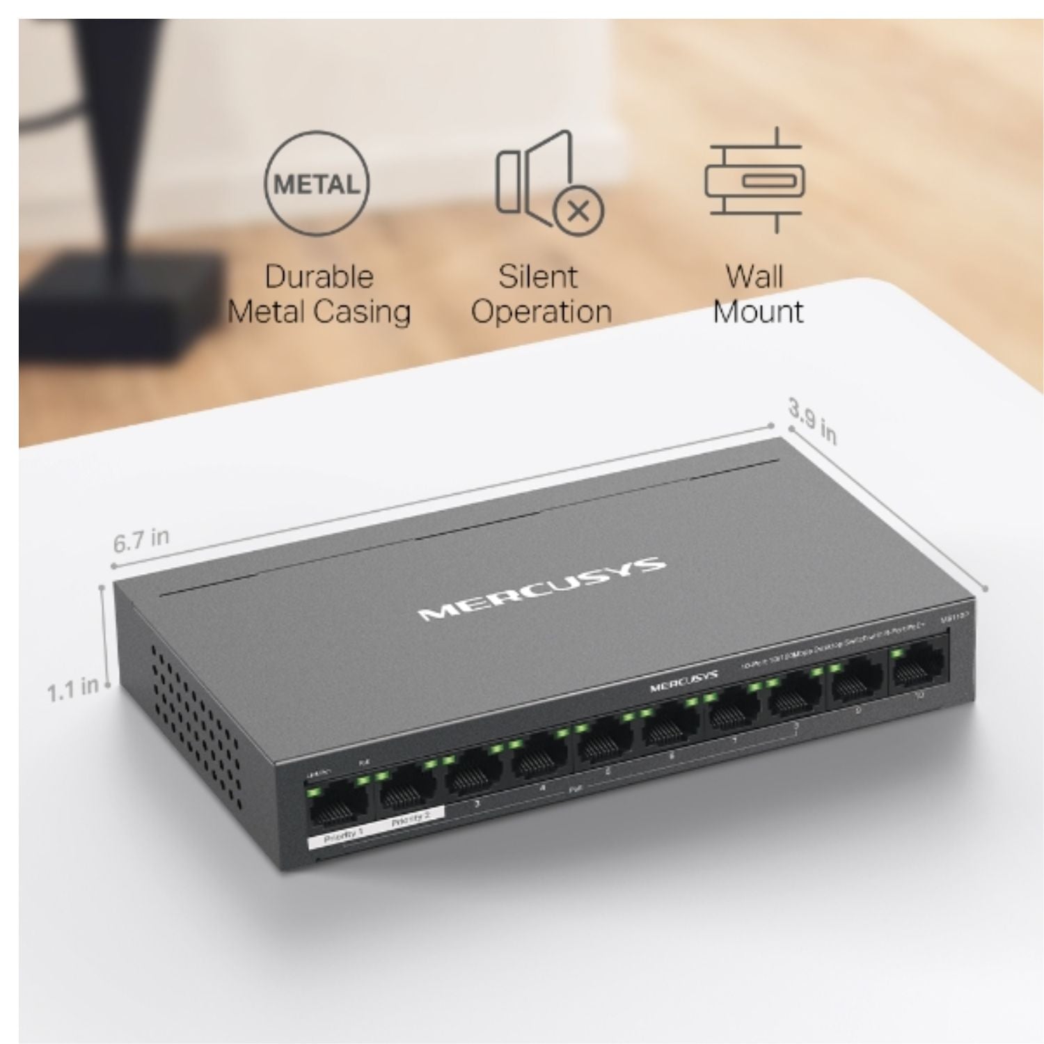 Mercusys MS110P 10-Port 10/100Mbps Desktop Switch with 8-Port PoE+, Up to 250 m - Network - Consumer - Image 4